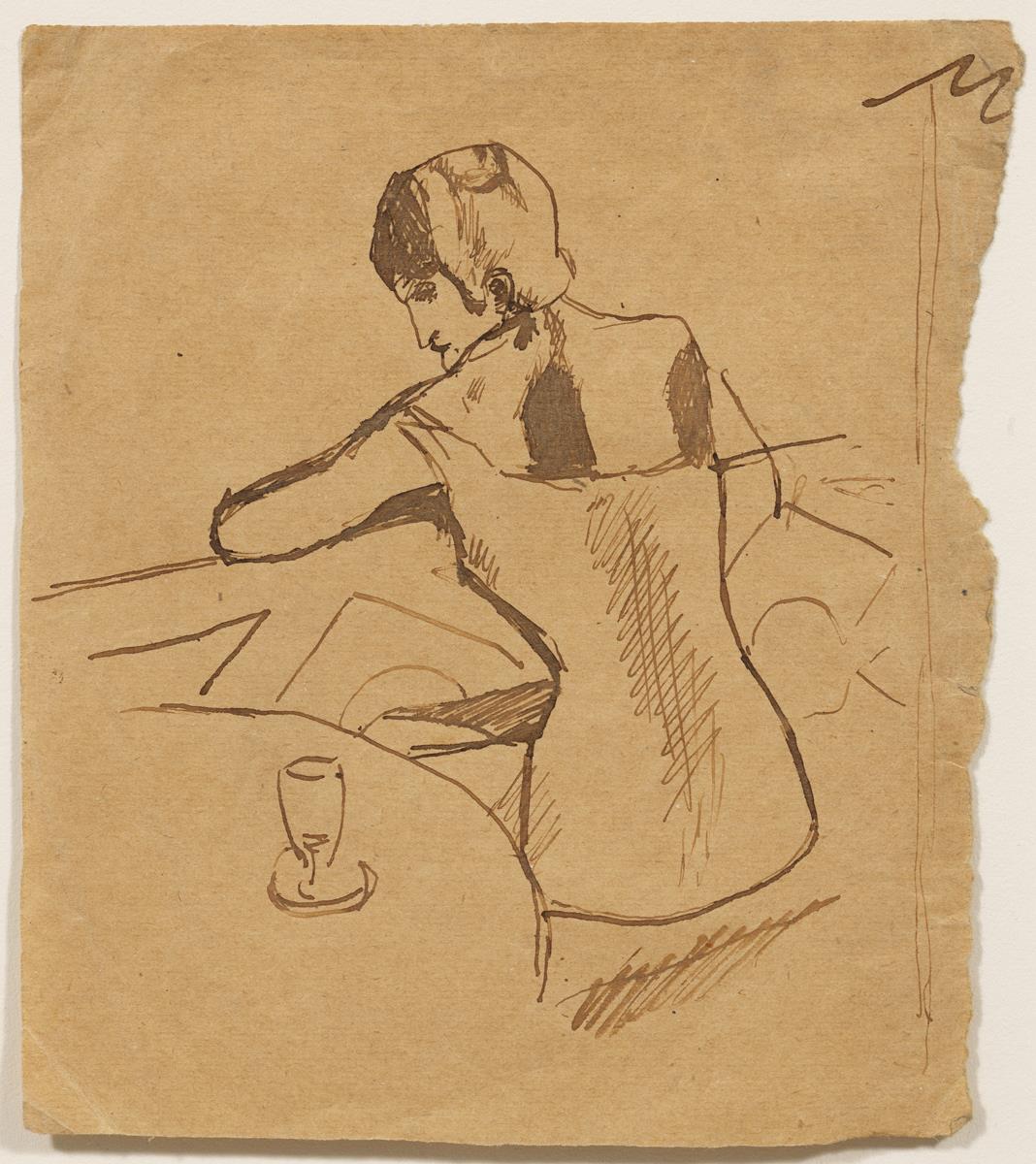 Dona asseguda, d'esquena