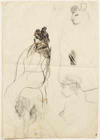 Estudio de mujer y diversas caricaturas de ésta