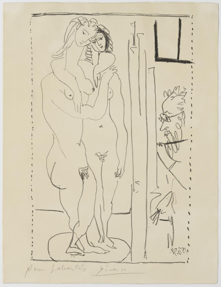 Pintor y dos modelos desnudas