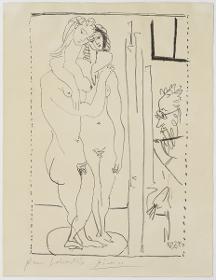 Pintor y dos modelos desnudas