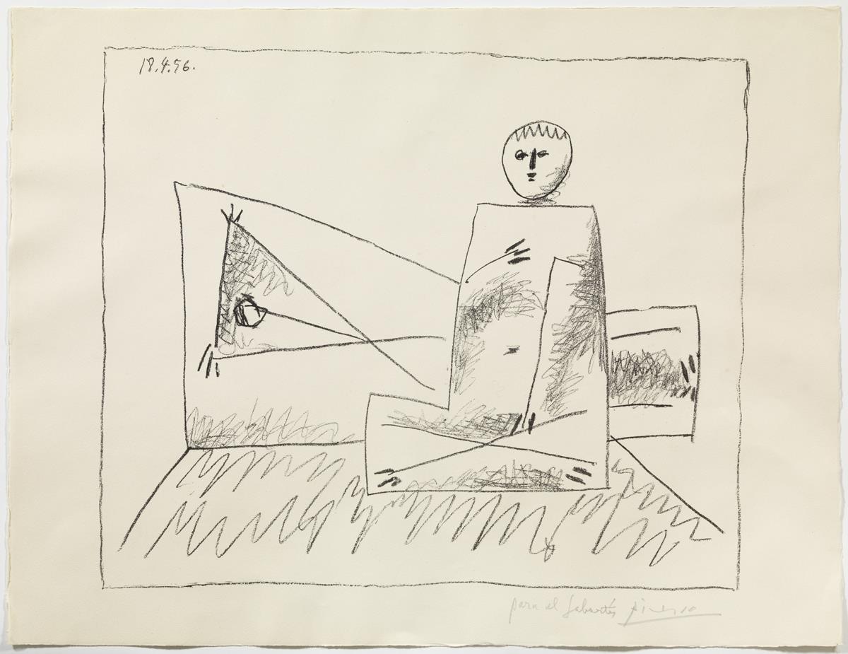 Hombre tumbado y mujer sentada