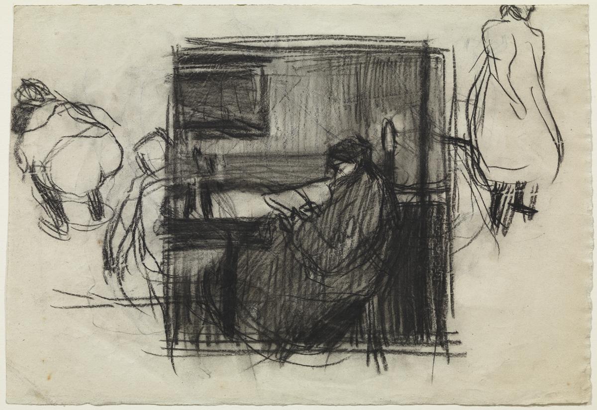 Hombre leyendo y otros croquis