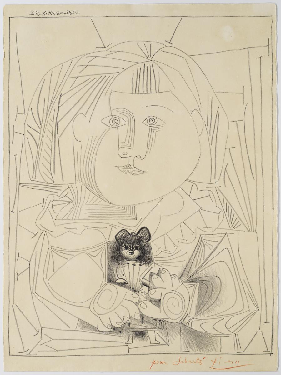 Paloma and Her Doll on White Background