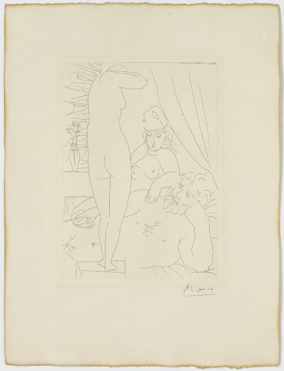 Sculptor in Repose with Unmasked Model and Her Sculpted Image