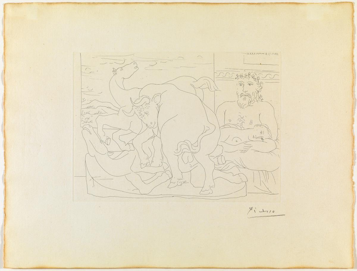 Sculptor and His Model with a Sculpted Group Representing a Bull Attacking Horses