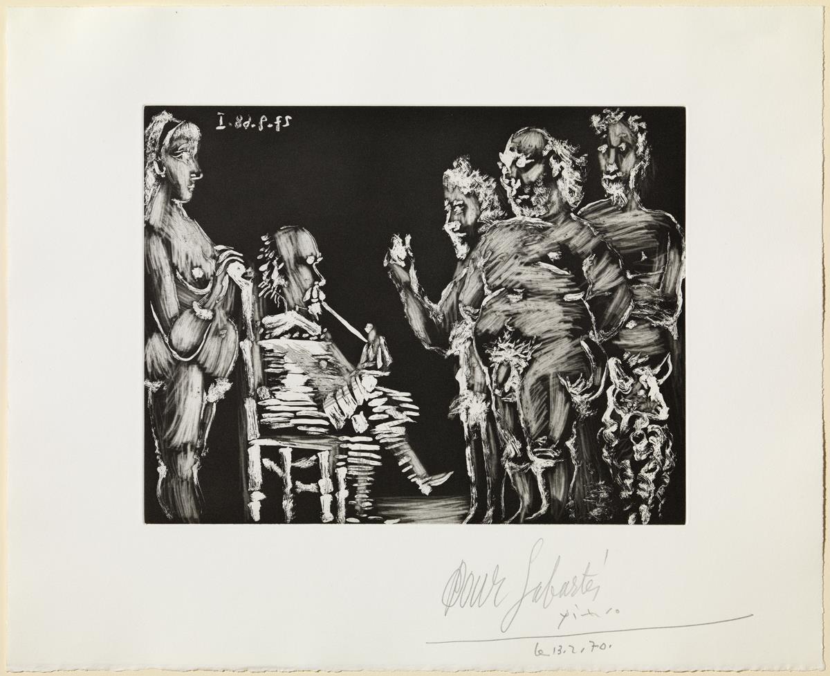 Three Old Companions Visit: the Gentleman Smokes and the Lady Watches