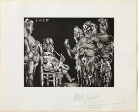 Three Old Companions Visit: the Gentleman Smokes and the Lady Watches