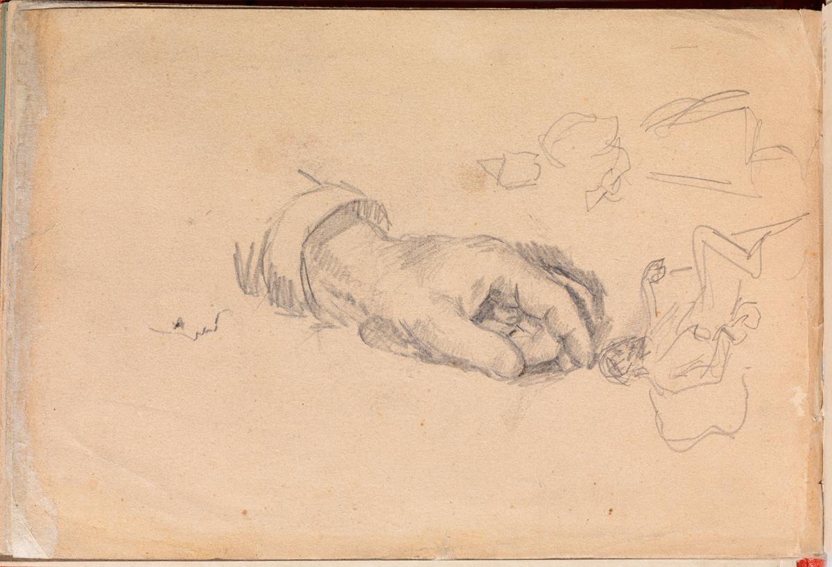 Estudi de mà esquerra, home ajagut i dona