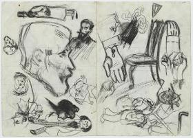 Perfil del padre del artista y otros croquis