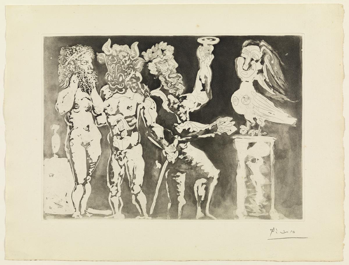 At the Pythia-Harpy. Man with Minotaur Mask and Woman with Sculptor's Mask
