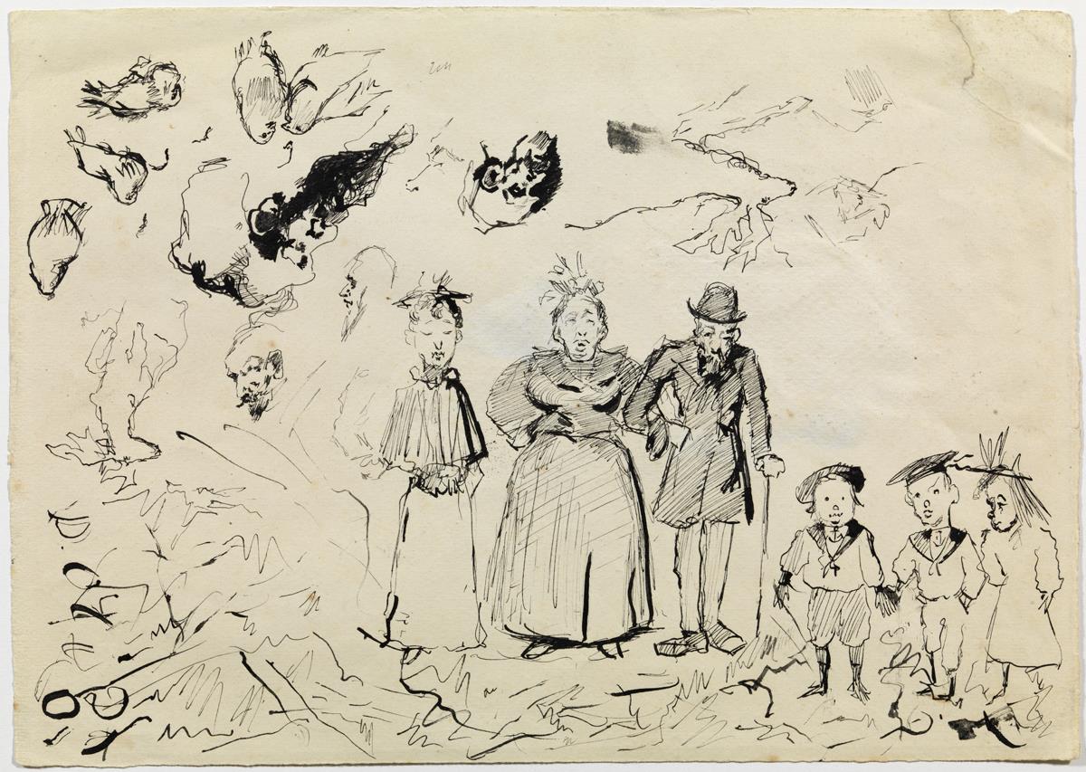 Caricature of a Family Strolling, and Various Sketches
