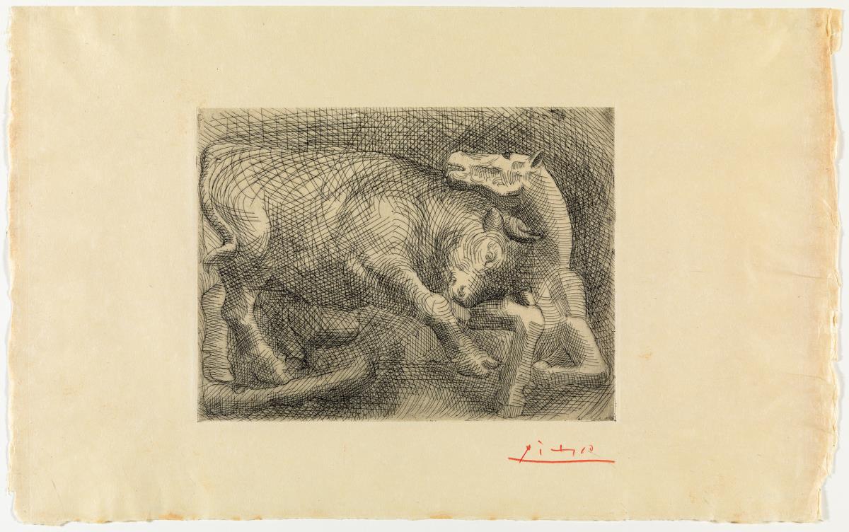 Bull Attacking a Horse