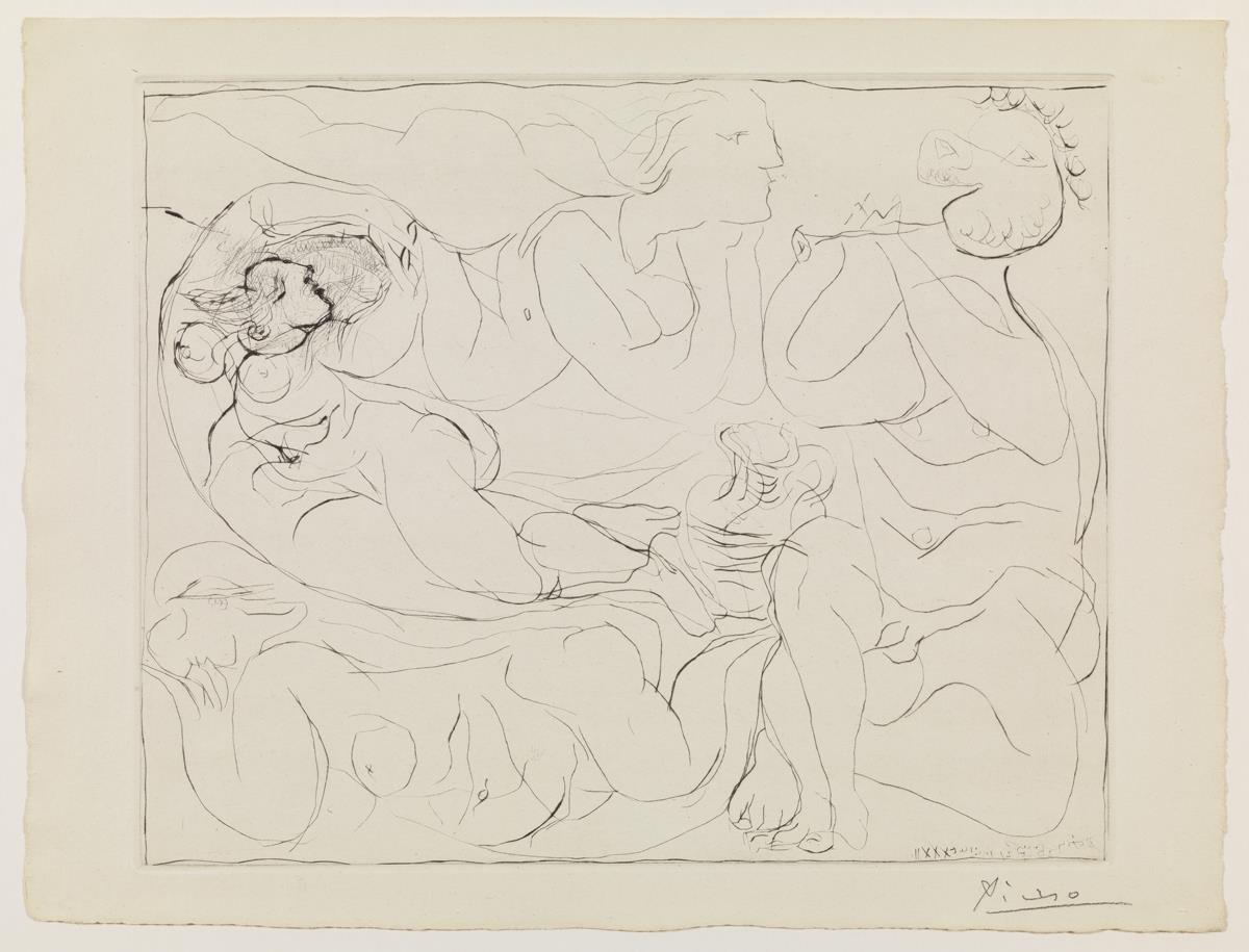 Flutist and Three Nude Women
