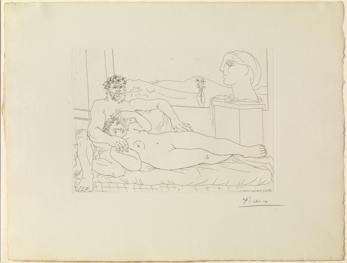 Old Sculptor and Young Model with the Sculpted Portrait of the Model