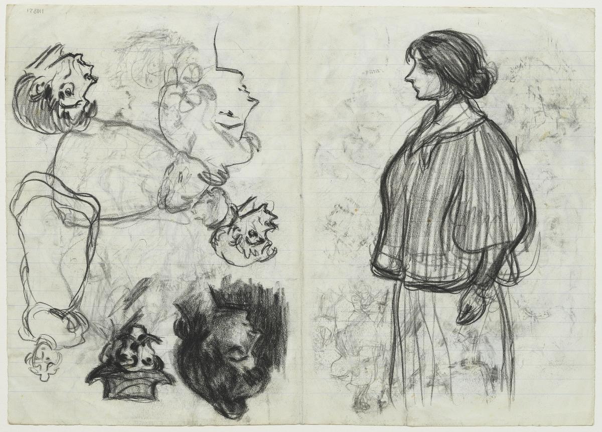 Noia, de perfil, i altres croquis