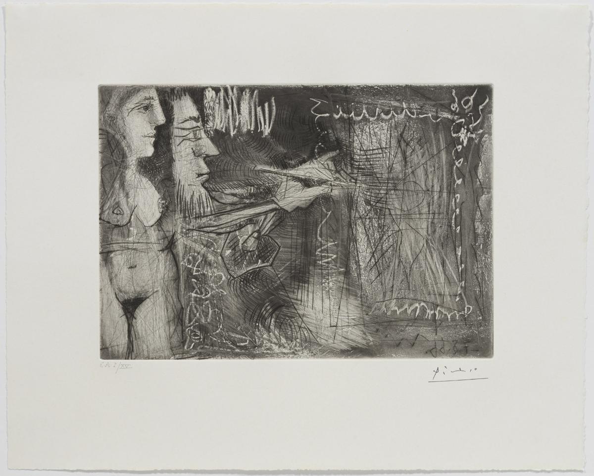 A Painter and his Canvas, with a Naked Female Spectator in Profile