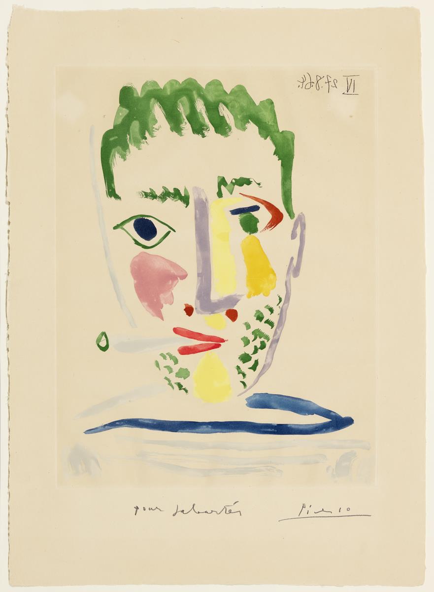 Smoker in a Grey and Blue Striped T-Shirt