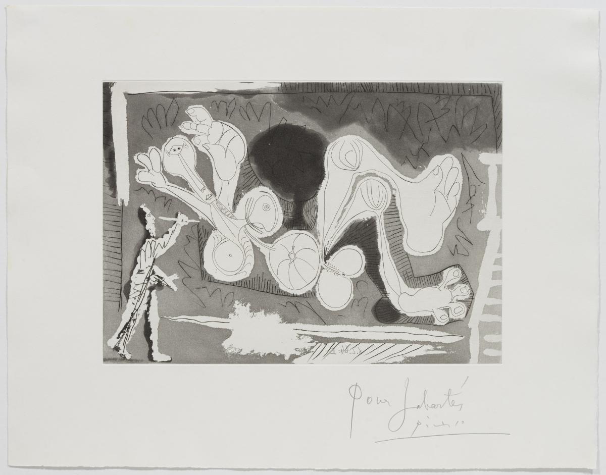 Painter Working on a Large Canvas Depicting a Woman Lying on the Grass