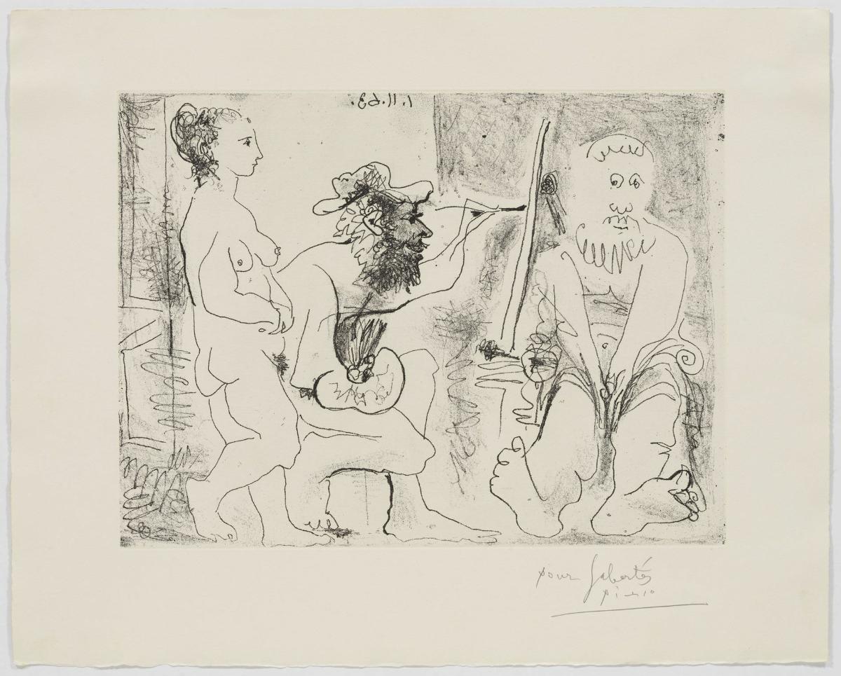 Painter in a Hat, Bearded Model and Naked Woman Spectator