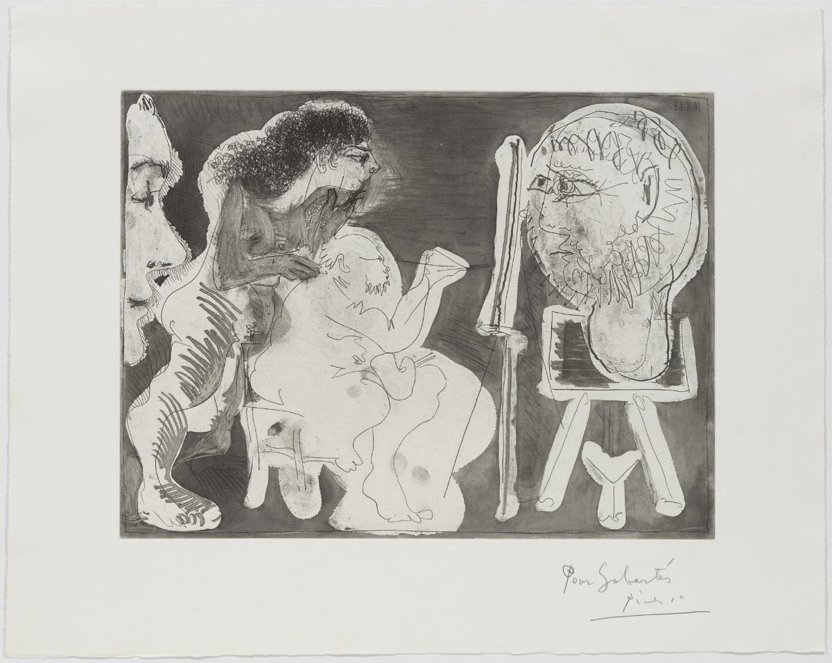 Painter with a Sculpture on a Turntable, Naked Woman and Spectator