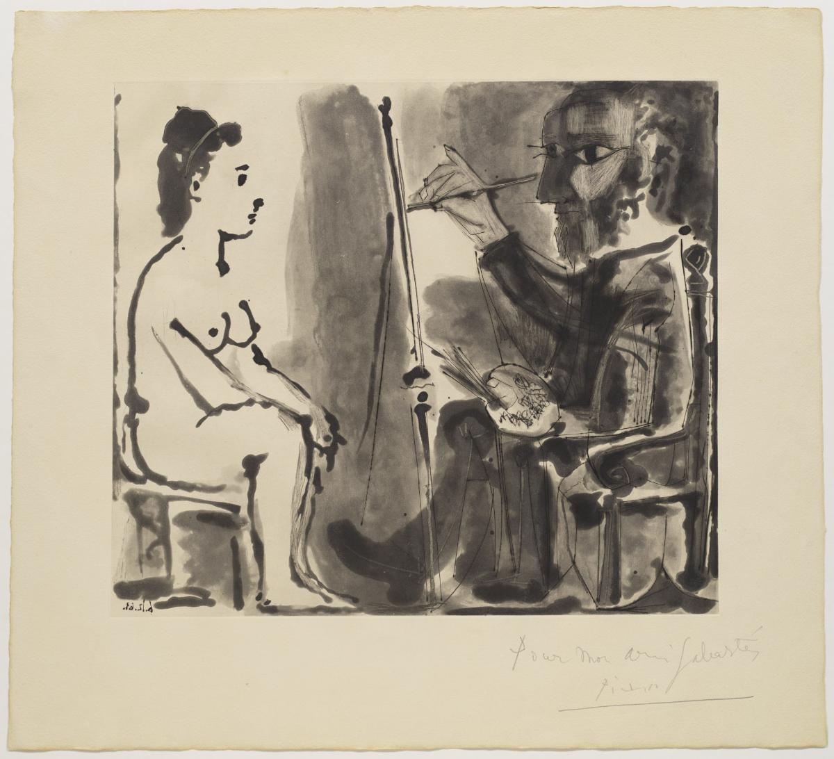 Pintor i model en un tamboret