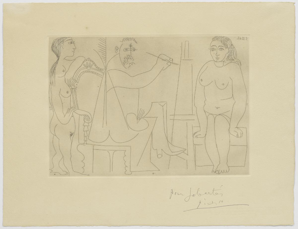 Pintor en una butaca, modelo y espectadora