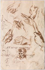 Estudio de manos, y estudio de la cabeza del padre del artista