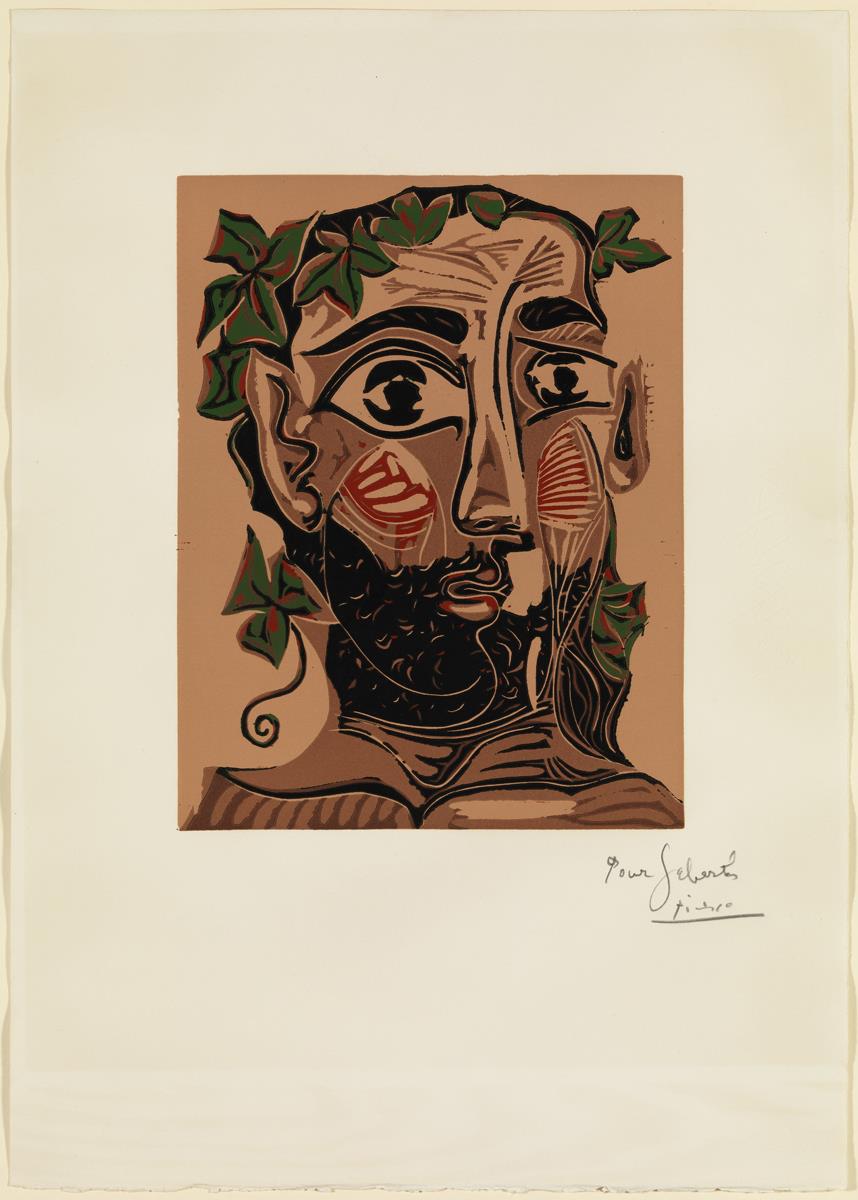 Hombre barbudo coronado de pámpanas