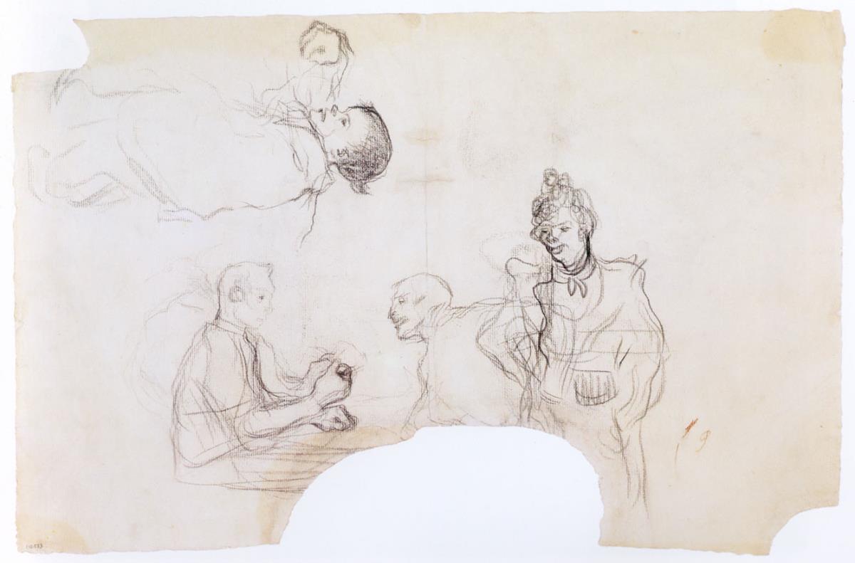 Hombres jugando a cartas, mujer y enano