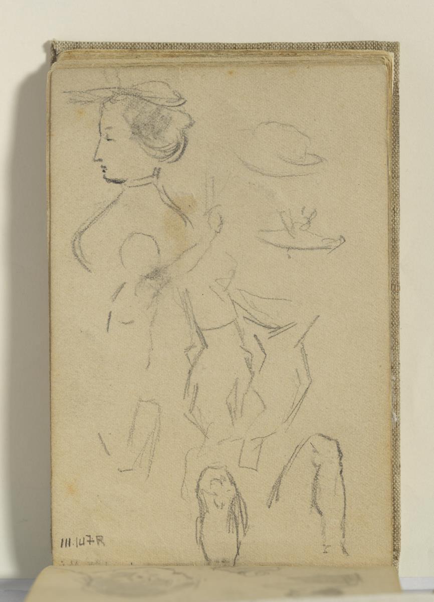 Dona, espadatxí, estudi de mans i barrets