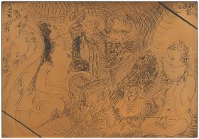 Theatre: Horned as Zeus, with His Eagle, Woman and Character Eating Watermelon