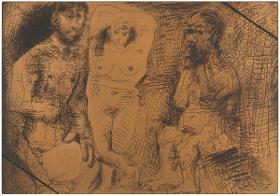 Two Bearded Men with a Naked Woman
