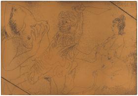 Man in Babouches with a Dagger Threatening a Naked Woman before Two Elderly Spectators