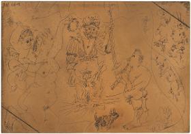At the Theatre: the Cuckold Crowned by Venus, with Cupid, Flautist and Small Dog