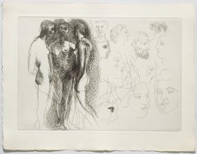 Three Standing Nudes, with Sketches of Faces