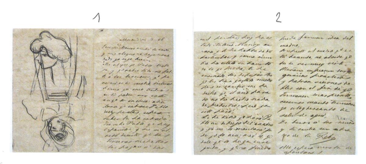 Carta del padre de Picasso a su mujer, con dibujos de Picasso