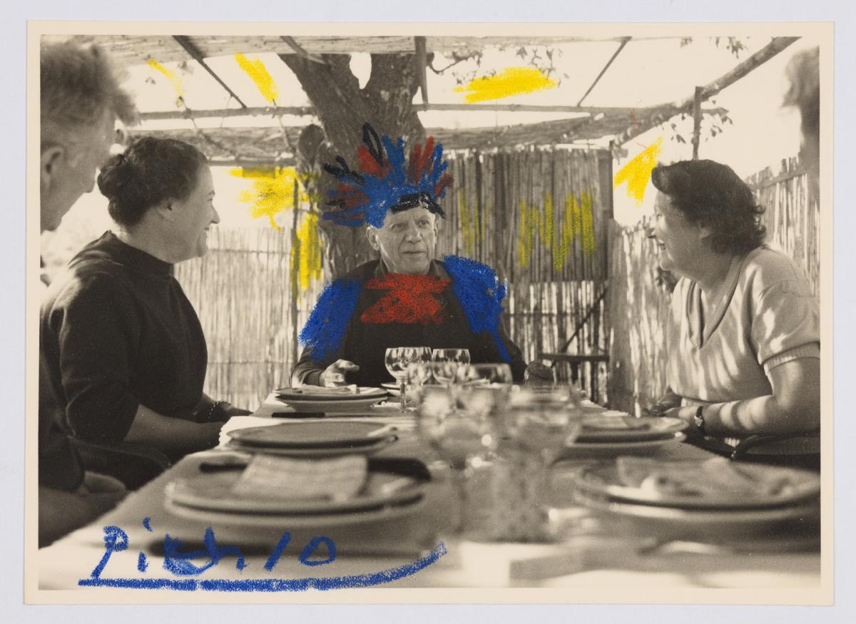 Pablo Picasso, Anna Maria Torra, Madame Lacourière and Édouard Pignon at La Colombe Restaurant