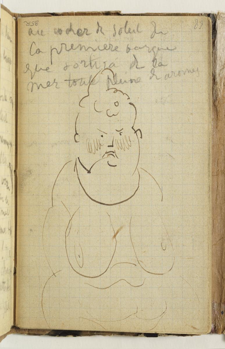 Caricature of a Woman and Translation of the Poem “Vistes al mar” by Joan Maragall