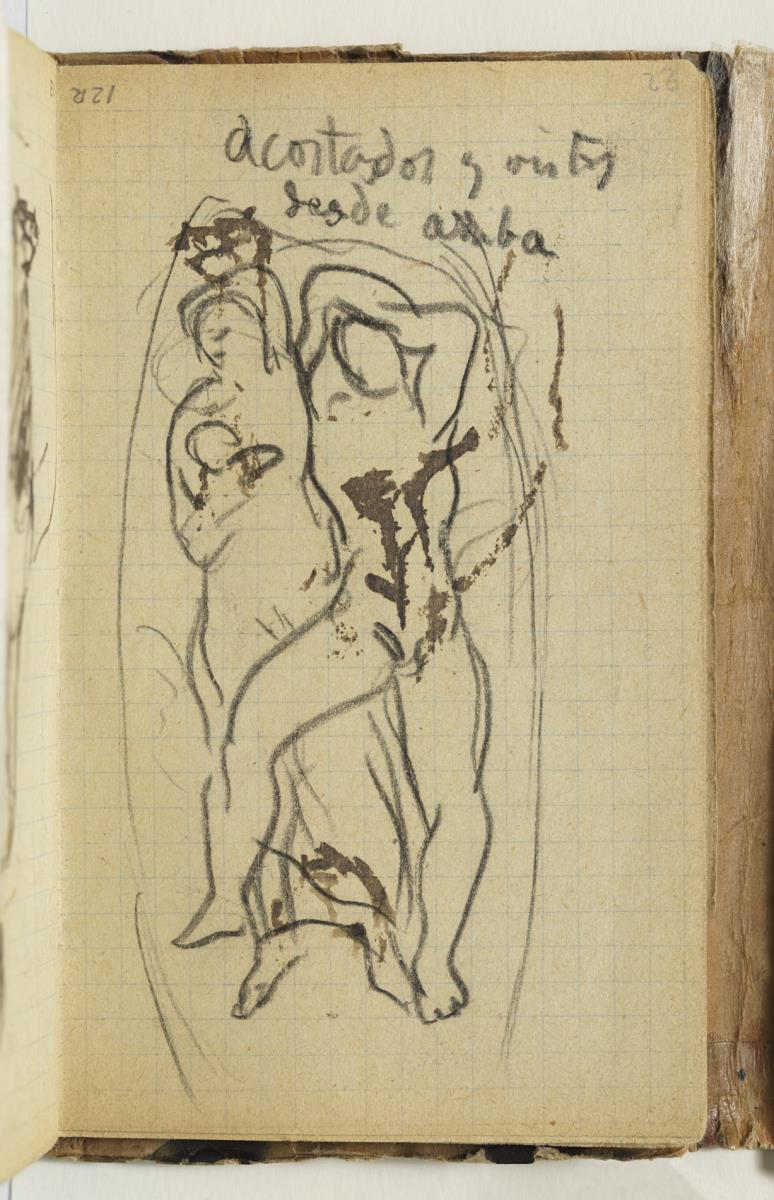 Parella ajaguda amb infant i anotacions manuscrites