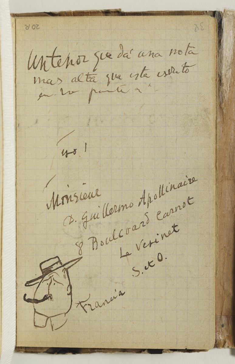 Caricature of Guillaume Apollinaire and Handwritten Annotations