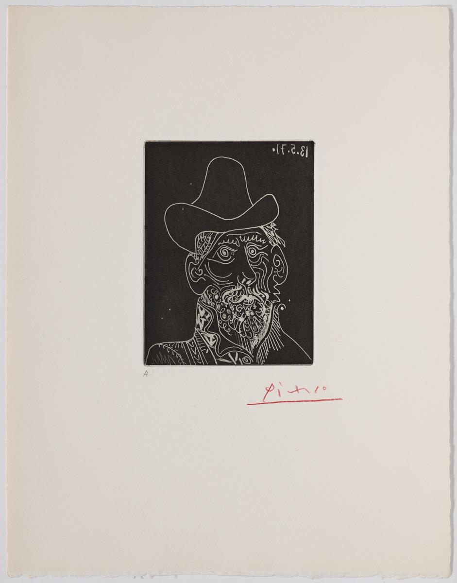 Bust d'home barbut amb barret