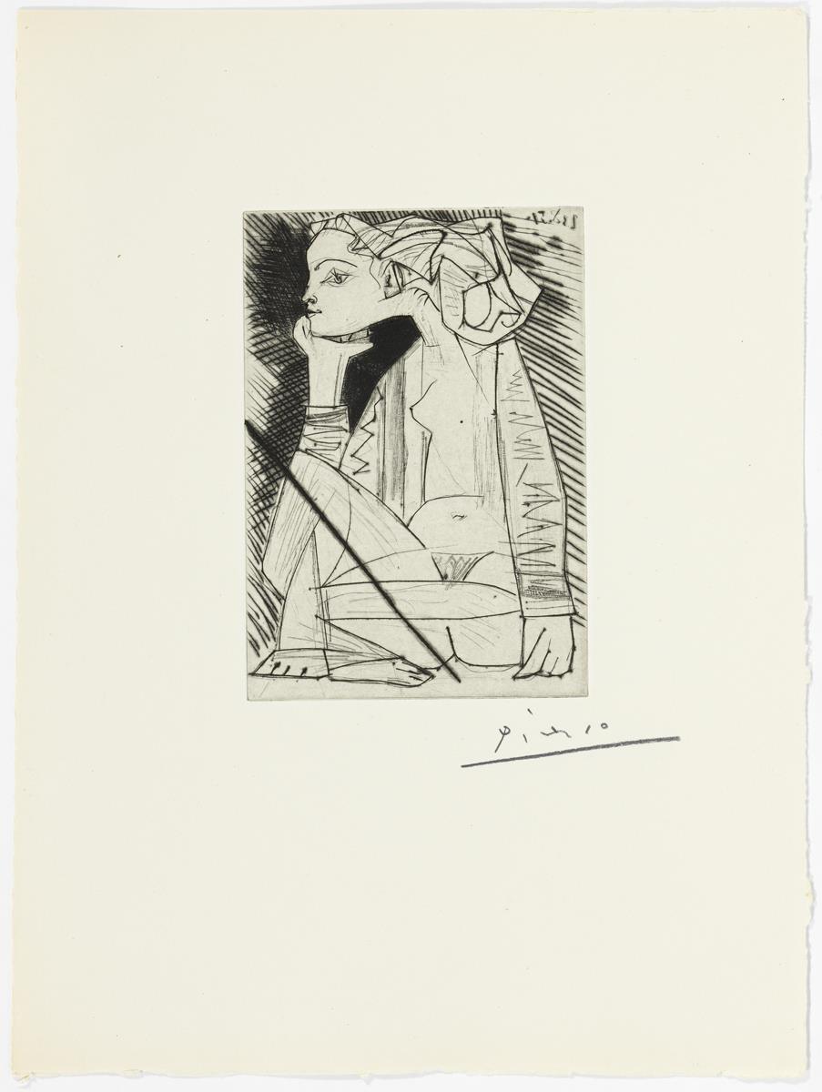 Seated woman with crossed legs: Geneviève Laporte