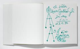 Dedicatoria con caricatura de hombre barbudo