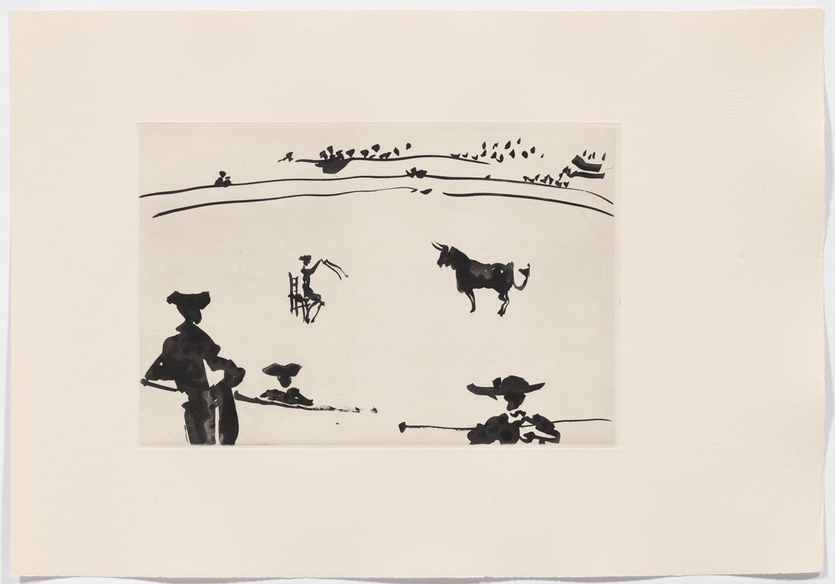 "Citando al toro a banderillas sentado en una silla"