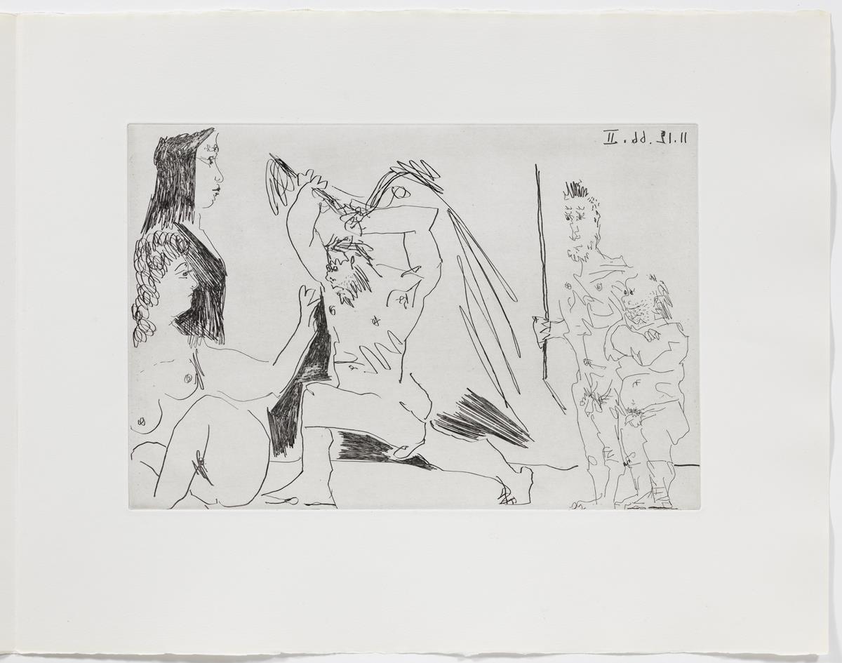 Barbut enfurismat amb dues dones indiferents i dos espectadors