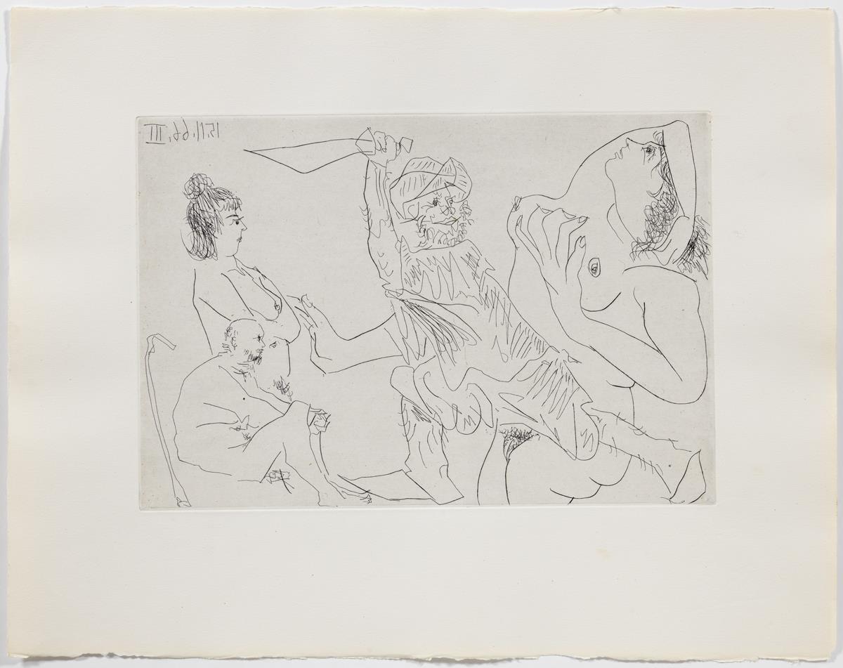 Man in Babouches with a Dagger Threatening a Naked Woman before Two Elderly Spectators