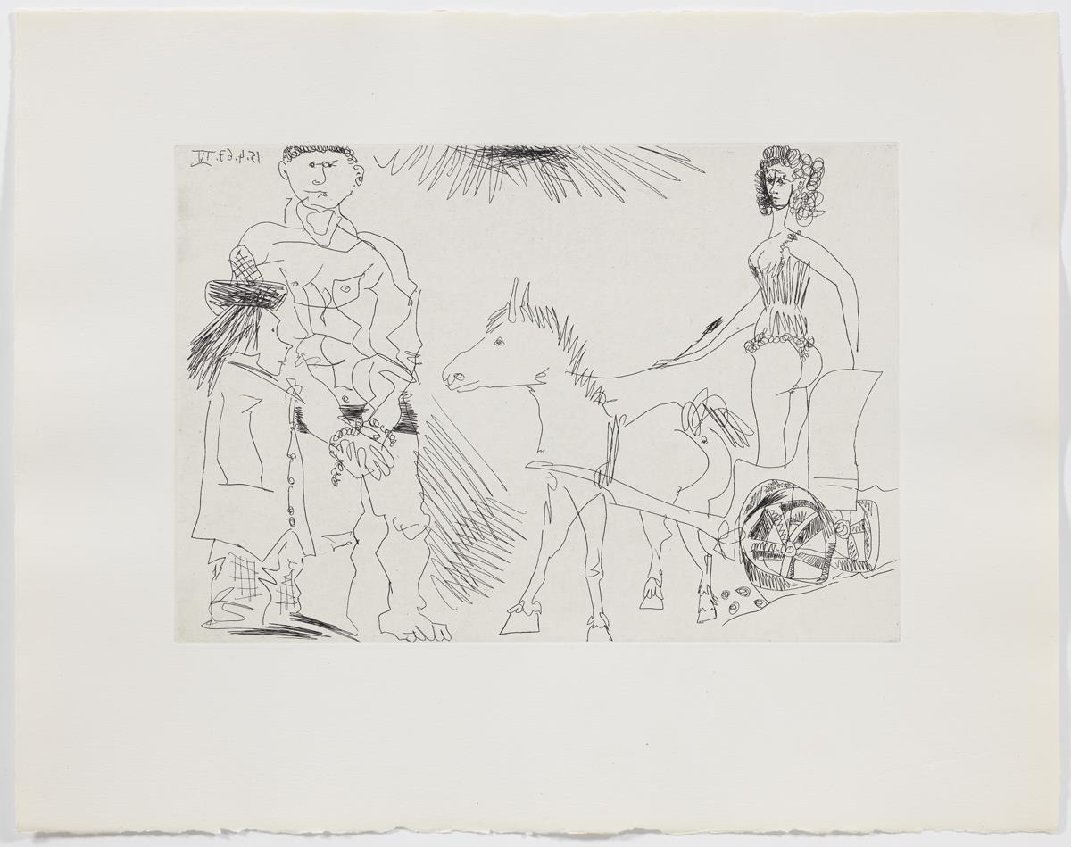 Circus Scene with a Female Rider in a Chariot Pulled by a Donkey