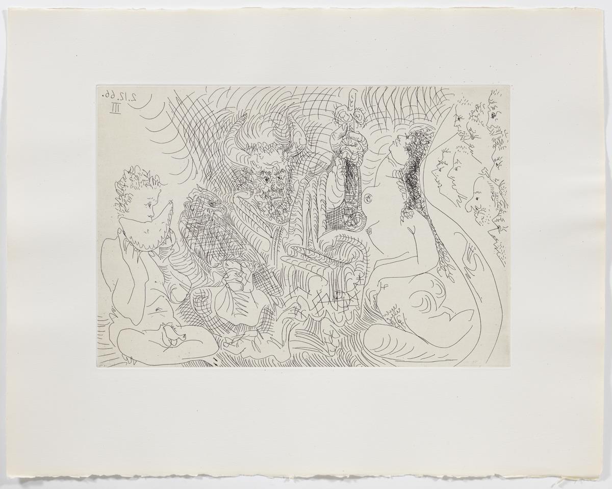 Theatre: Horned as Zeus, with His Eagle, Woman and Character Eating Watermelon