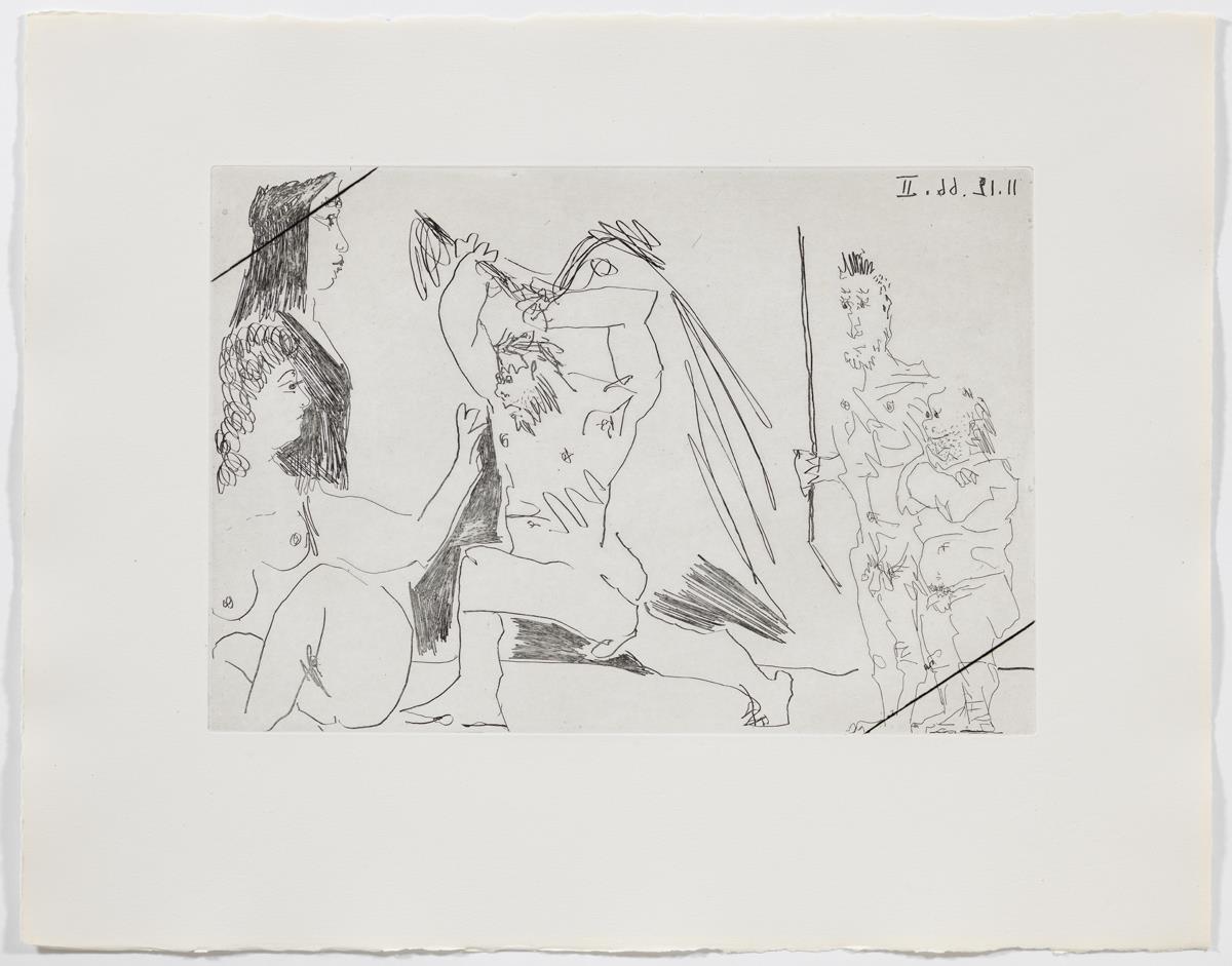 Barbut enfurismat amb dues dones indiferents i dos espectadors