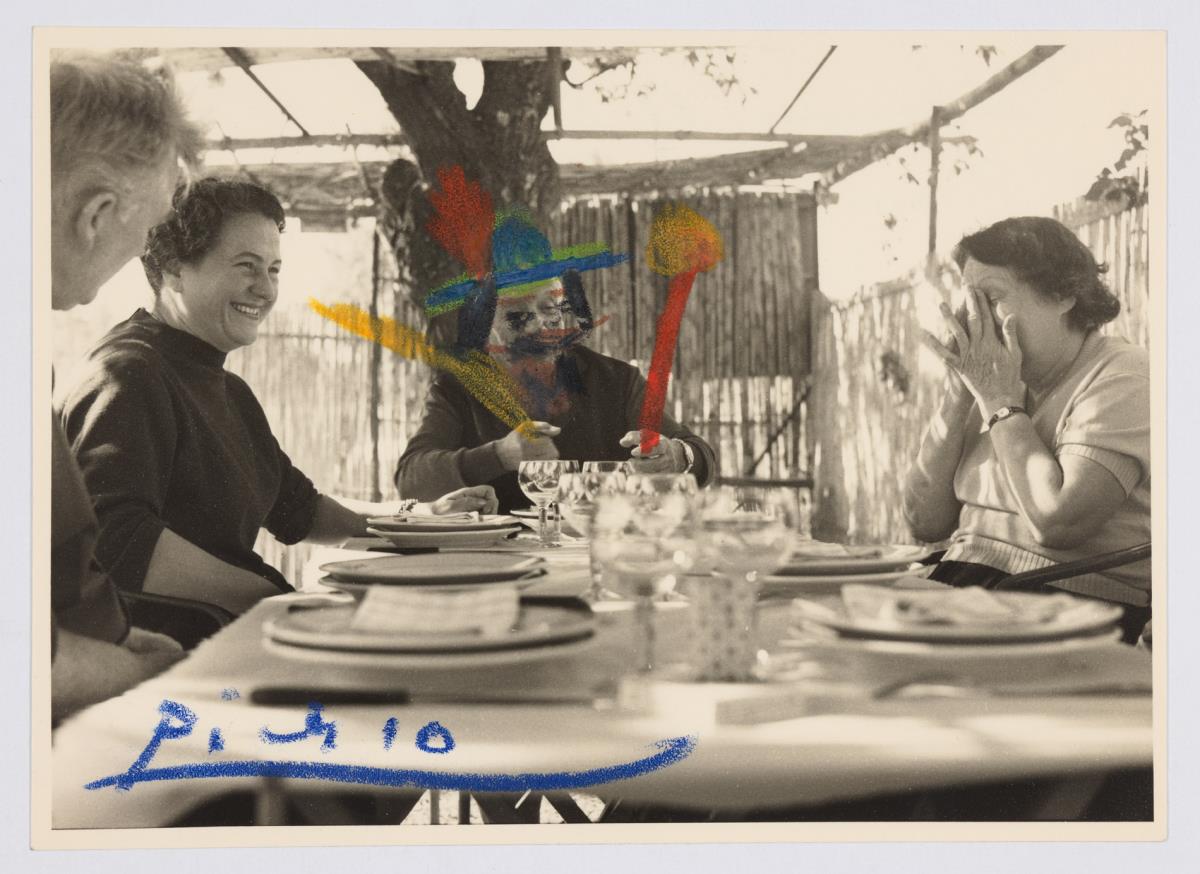 Pablo Picasso, Anna Maria Torra, Sra. Lacourière y Édouard Pignon en el restaurante La Colombe
